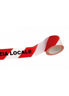Nastro segnaletico  bianco e rosso  70 x 200 mt Con scritta POLIZIA LOCALE oppure DIVIETO DI SOSTA oppure DIVIETO DI TRANSITO
