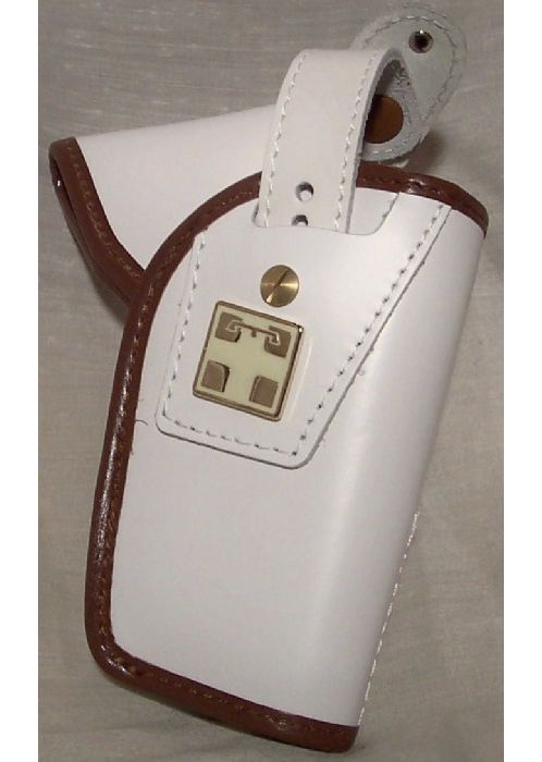 Fondina in pelle bianca bordato di marrone ad estrazione rapida per Beretta 98 Compact/8000 Reg. Pi Fondina in pelle bianca bordato di marrone ad estrazione rapida per Beretta 98 Compact/8000 Reg. Pi