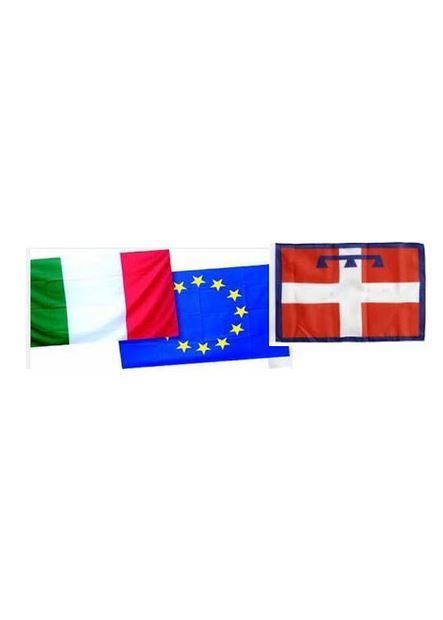 Set 3 bandiere ITALIA - EUROPA - PIEMONTE in poliestere nautico da esterno F.to 150x225