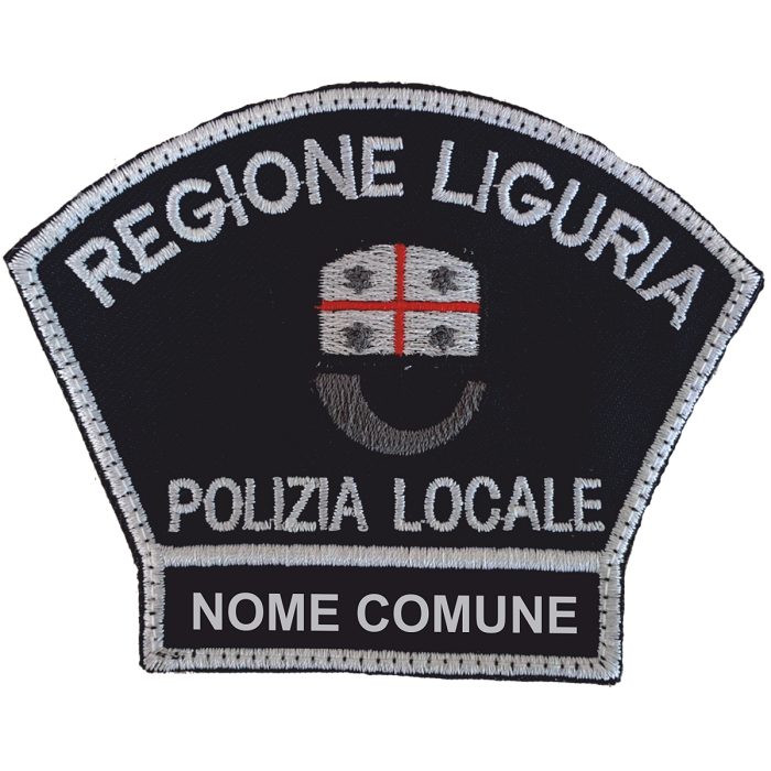 Scudetto Polizia Locale Liguria con nome del comune ricamato con velcro